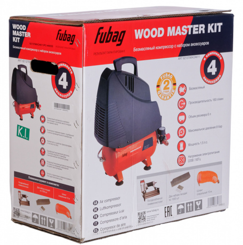 Компрессор поршневой Fubag Basic Wood Master Kit безмасляный 180л/мин 6л 1100Вт красный/черный фото 5