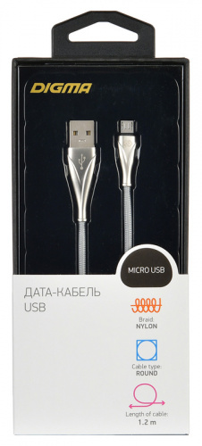 Кабель Digma USB A(m) micro USB B (m) 1.2м серебристый фото 4