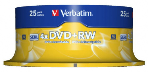 Диск DVD+RW Verbatim 4.7Gb 4x Cake Box (25шт) (43489) фото 3