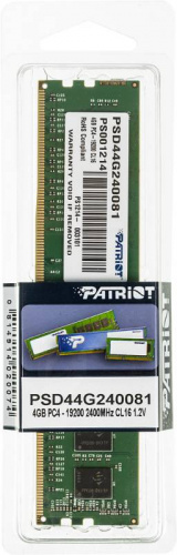 Память DDR4 4GB 2400MHz Patriot PSD44G240081 RTL PC4-19200 CL17 DIMM 288-pin 1.2В single rank Ret