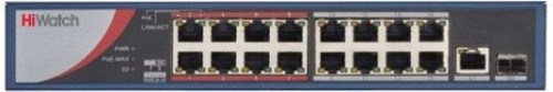 Коммутатор HiWatch DS-S1816P(B) 16x100Mb 1G 1SFP 16PoE 135W неуправляемый