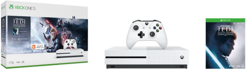 Игровая консоль Microsoft Xbox One S 234-01099 белый в комплекте: игра: Star Wars Jedi Fallen Order