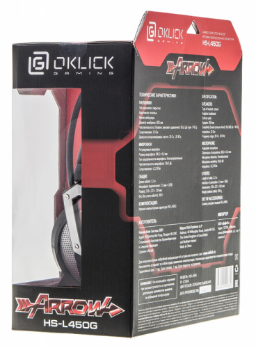 Наушники с микрофоном Оклик HS-L450G ARROW черный/красный 2.2м мониторные оголовье (472654) фото 5