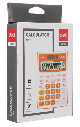 Калькулятор настольный Deli E1238/OR оранжевый 12-разр. фото 5