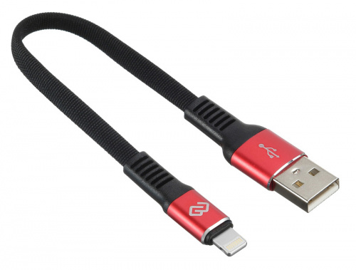 Кабель Digma USB A(m) Lightning (m) 0.15м черный/красный плоский фото 2
