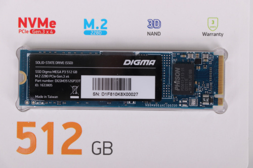 Накопитель SSD Digma PCI-E 3.0 x4 512Gb DGSM3512GP33T Mega P3 M.2 2280 фото 3