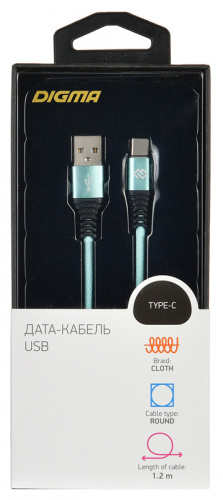 Кабель Digma TYPE-C-1.2M-BRAIDED-GR USB (m)-USB Type-C (m) 1.2м зеленый фото 2