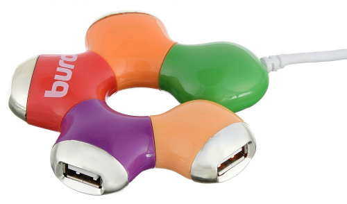 Разветвитель USB 2.0 Buro BU-HUB4-0.5-U2.0-Flower 4порт. разноцветный фото 7