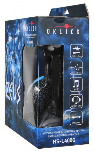 Наушники с микрофоном Оклик HS-L400G ZEUS черный/синий 2.2м мониторные оголовье (359480) фото 3