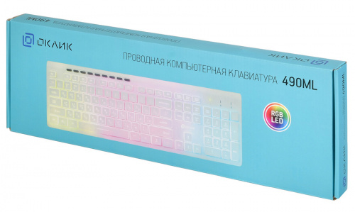 Клавиатура Оклик 490ML белый USB slim Multimedia LED фото 5