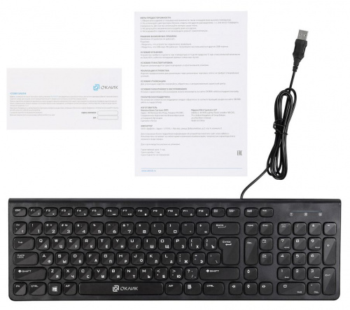 Клавиатура Оклик 590M черный USB slim Multimedia фото 4