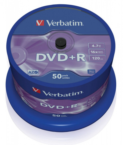 Диск DVD+R Verbatim 4.7Gb 16x Cake Box (50шт) (43550) фото 2