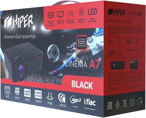 Проектор Hiper Cinema A7 Black LCD 3500Lm (1280x720) 2000:1 ресурс лампы:50000часов 2xUSB typeA 1xHDMI 1кг фото 3
