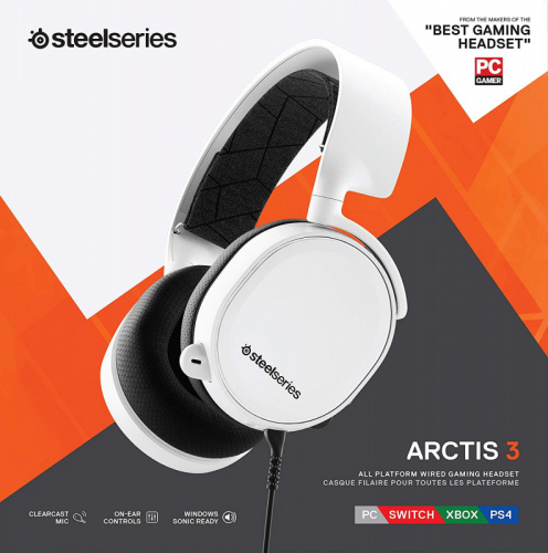 Наушники с микрофоном Steelseries Arctis 3 2019 Edition белый 3м мониторные оголовье (61506) фото 2