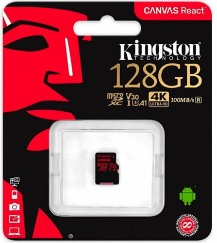 Флеш карта microSDXC 128Gb Class10 Kingston SDCR/128GBSP Canvas React w/o adapter