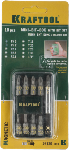 Набор бит Kraftool 26130-H10 (10пред.) для шуруповертов/дрелей фото 3