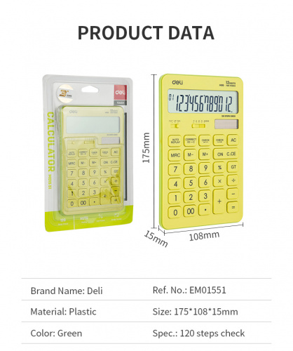 Калькулятор настольный Deli Touch EM01551 желтый 12-разр. фото 3