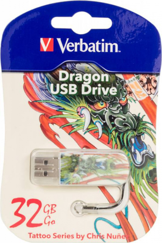 Флеш Диск Verbatim 32Gb Mini Tattoo Dragon 49899 USB2.0 белый/рисунок