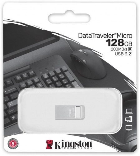 Флеш Диск Kingston 128GB DataTraveler Micro DTMC3G2/128GB USB3.2 серебристый фото 3