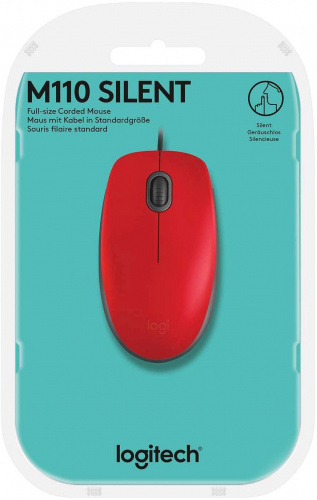 Мышь Logitech M110 Silent (M110s) красный/черный оптическая (1000dpi) silent USB2.0 (3but) фото 5