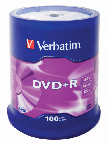 Диск DVD+R Verbatim 4.7Gb 16x Cake Box (100шт) (43551) фото 3