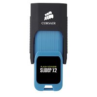 Флеш Диск Corsair 128Gb Voyager Slider X2 CMFSL3X2A-128GB USB3.0 черный/голубой