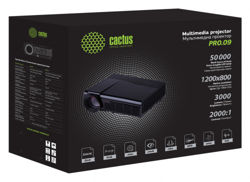 Проектор Cactus CS-PRO.09WT.WXGA-A LCD 3000Lm LS 300Lm ANSI (1280x720) 2000:1 ресурс лампы:50000часов 2xUSB typeA 2xHDMI 4.7кг фото 3