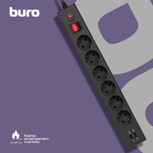 Сетевой фильтр Buro BU-SP1.8_USB_2A-W 1.8м (6 розеток) белый (коробка) фото 6