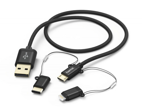 Кабель Hama 00183348 USB A (m) micro USB B (m) USB Type-C (m) Lightning (m) 1м черный фото 2