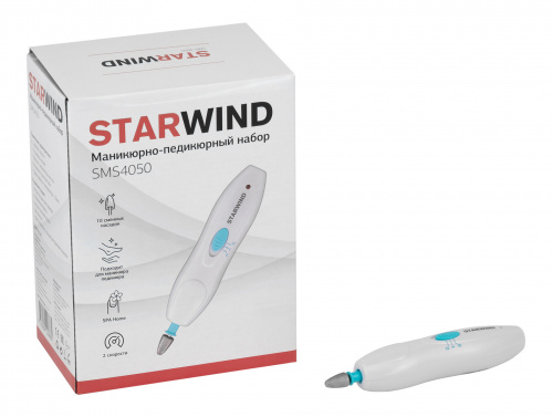 Маникюрно-педикюрный набор Starwind SMS 4050 насадок в компл.:10шт белый/синий фото 4