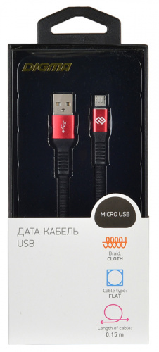 Кабель Digma USB A(m) micro USB B (m) 0.15м черный/красный плоский фото 4