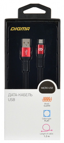 Кабель Digma MICROUSB-1.2M-FLAT-BLKR USB (m)-micro USB (m) 1.2м черный/красный плоский фото 4