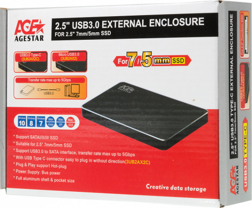 Внешний корпус для HDD/SSD AgeStar 3UB2AX2 SATA I/II/III USB3.0 алюминий черный 2.5" фото 2