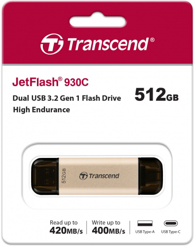 Флеш Диск Transcend 512GB Jetflash 930С TS512GJF930C USB3.0 золотистый/черный фото 6