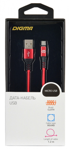 Кабель Digma MICROUSB-1.2M-BRAIDED-R USB (m)-micro USB (m) 1.2м красный фото 2