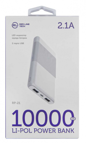 Мобильный аккумулятор Redline RP-21 10000mAh 2.1A белый (УТ000019293) фото 4