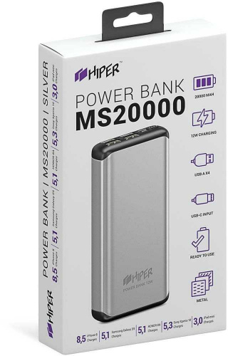 Мобильный аккумулятор Hiper MS20000 Silver 20000mAh 2.4A 4xUSB серебристый фото 3