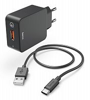 Сетевое зар./устр. Hama H-183230 3A PD+QC универсальное кабель USB черный (00183230)