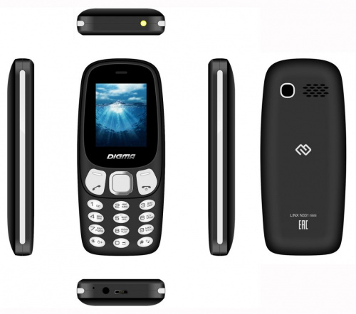 Мобильный телефон Digma N331 mini 2G Linx 32Mb черный моноблок 2Sim 1.77" 128x160 GSM900/1800 FM microSD max16Gb фото 4