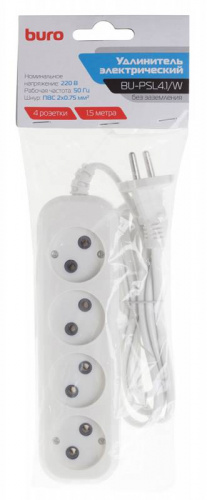 Сетевой удлинитель Buro BU-PSL4.1/W 1.5м (4 розетки) белый (пакет ПЭ) фото 4