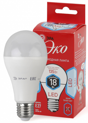 Лампа светодиодная Эра A65-18W-840-E27 18Вт цоколь:E27 4000K 220В колба:A65 (упак.:3шт) фото 2