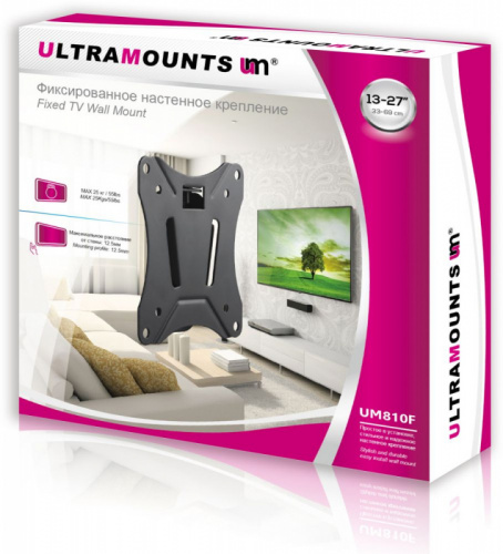 Кронштейн для телевизора Ultramounts UM810F черный 13"-27" макс.25кг настенный фиксированный фото 2