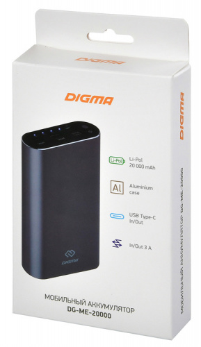 Мобильный аккумулятор Digma DG-ME-20000 Li-Pol 20000mAh 3A темно-серый 2xUSB материал алюминий фото 4