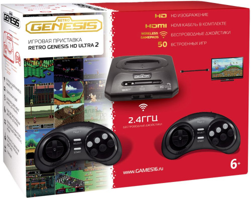 Игровая консоль Retro Genesis HD Ultra 2 черный в комплекте: 50 игр фото 2