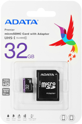 Флеш карта microSDHC 32GB A-Data AUSDH32GUICL10-RA1 + adapter фото 2
