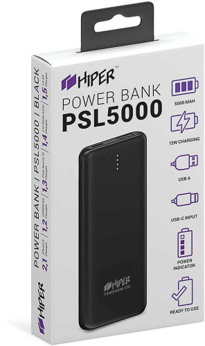 Мобильный аккумулятор Hiper PSL5000 5000mAh 2.1A черный (PSL5000 BLACK) фото 4