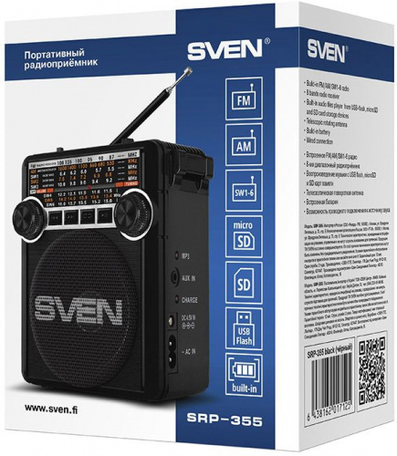 Радиоприемник портативный Sven SRP-355 черный USB SD/microSD фото 2