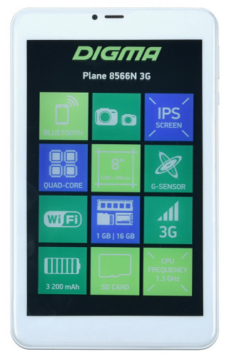 Планшет Digma Plane 8566N 3G MT8321 (1.3) 4C/RAM1Gb/ROM16Gb 8" IPS 1280x800/3G/Android 7.0/серебристый/2Mpix/0.3Mpix/BT/GPS/WiFi/Touch/microSD 64Gb/minUSB/3200mAh фото 3