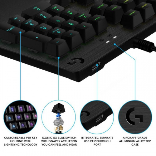 Клавиатура Logitech G513 GX Blue Clicky механическая черный USB Multimedia for gamer LED (подставка для запястий) фото 4