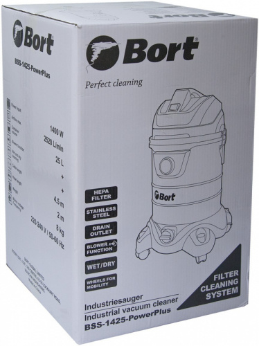 Строительный пылесос Bort BSS-1425-PowerPlus 1400Вт (уборка: сухая/влажная) синий фото 6